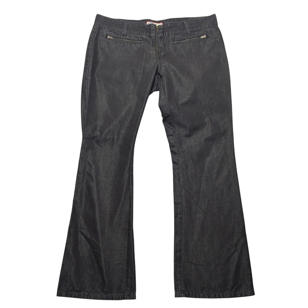 Y2K Vintage Old Navy Flare Jeans Womens 16 Black Coated Metallic 120140-02-1